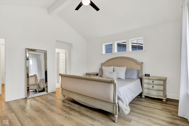 1364 Chatham Hills Blvd, Westfield, IN 46074 - bedroom featuring beamed ceiling, light wood finished floors, high vaulted ceiling, ceiling fan, and baseboards