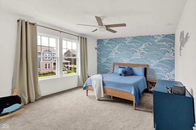1364 Chatham Hills Blvd, Westfield, IN 46074 - carpeted bedroom with ceiling fan, an accent wall, and baseboards