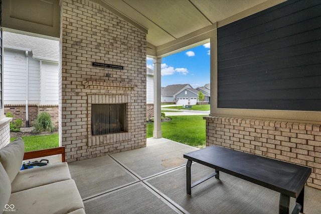 1364 Chatham Hills Blvd, Westfield, IN 46074 - covered porch with an outdoor living space with a fireplace