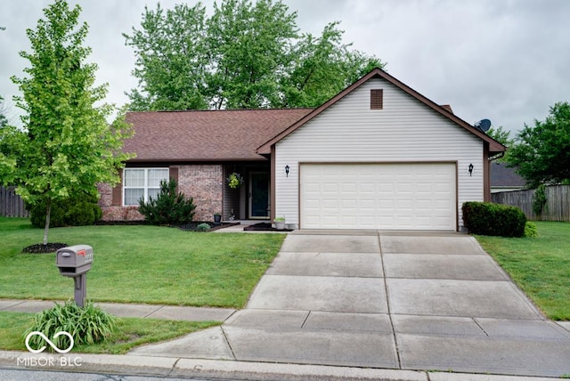 444 Austin Dr, Avon, IN 46123 - ranch-style house with an attached garage, driveway, brick siding, and roof with shingles