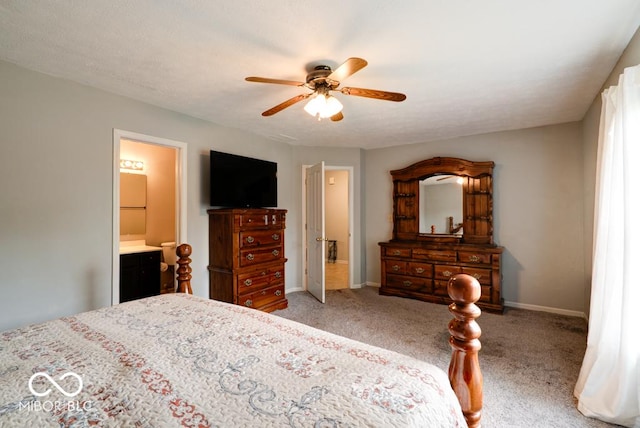 444 Austin Dr, Avon, IN 46123 - bedroom with carpet flooring, baseboards, a ceiling fan, and connected bathroom