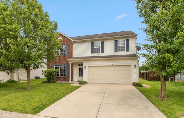 3623 Carroll Farms Dr, Indianapolis, IN 46235 - traditional-style house featuring an attached garage, concrete driveway, brick siding, and central air condition unit