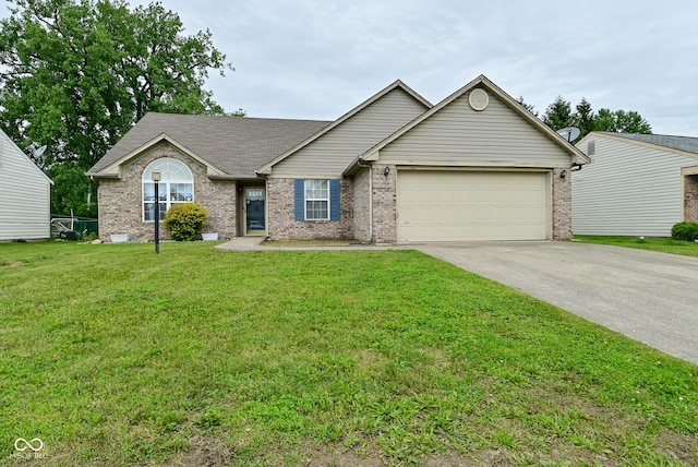 4528 Hunt Master Ct, Indianapolis, IN 46268 - single story home with a garage, driveway, brick siding, a front lawn, and a shingled roof