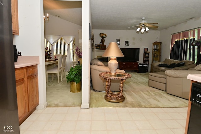 4528 Hunt Master Ct, Indianapolis, IN 46268 - living room with light carpet, a ceiling fan, and light floors
