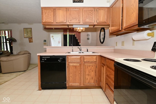 4528 Hunt Master Ct, Indianapolis, IN 46268 - kitchen featuring electric range, black dishwasher, light countertops, light floors, and a sink