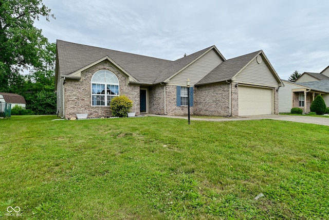 4528 Hunt Master Ct, Indianapolis, IN 46268 - single story home featuring an attached garage, driveway, brick siding, a front lawn, and a shingled roof