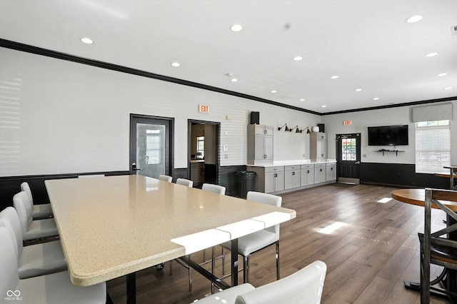 17233 Gunther Blvd Unit 102B, Westfield, IN 46074 - dining space with ornamental molding, recessed lighting, and dark wood finished floors