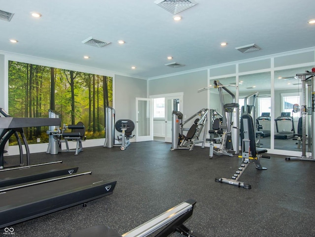 6049 Madera Dr, Whitestown, IN 46075 - gym with crown molding and recessed lighting