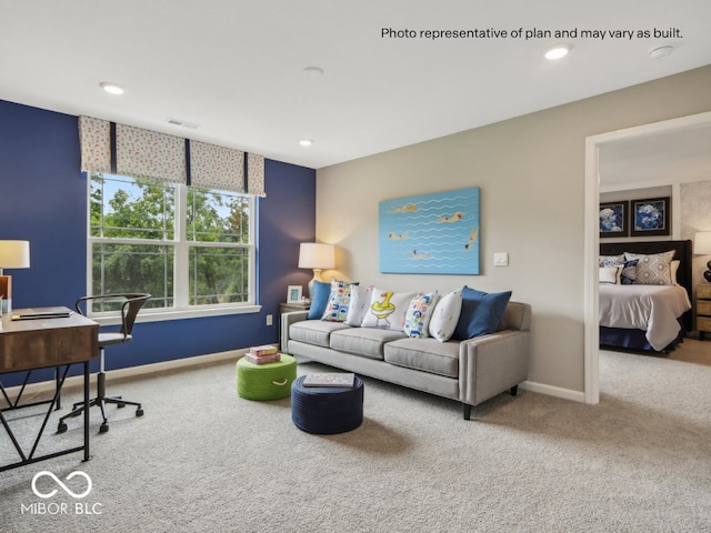 6049 Madera Dr, Whitestown, IN 46075 - carpeted living area with an office area and recessed lighting