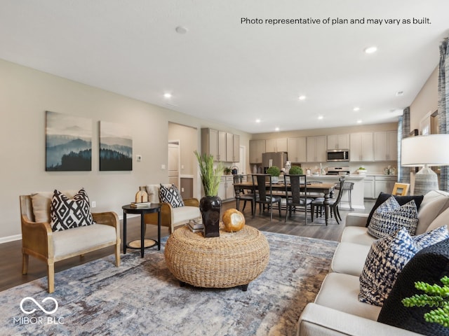 6049 Madera Dr, Whitestown, IN 46075 - living room featuring wood finished floors and recessed lighting