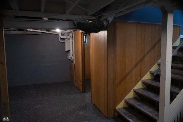 1331 N Berwick Ave, Indianapolis, IN 46222 - below grade area with stairway, concrete block wall, and wooden walls