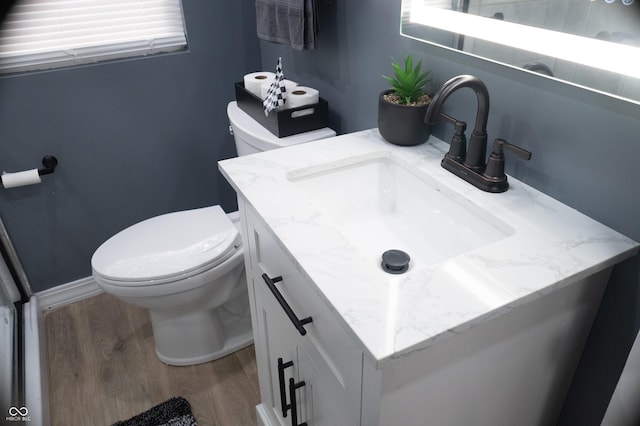1331 N Berwick Ave, Indianapolis, IN 46222 - bathroom with wood finished floors, toilet, and vanity