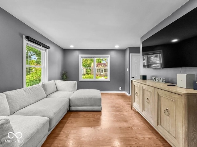 1331 N Berwick Ave, Indianapolis, IN 46222 - living room featuring light wood finished floors, plenty of natural light, and recessed lighting