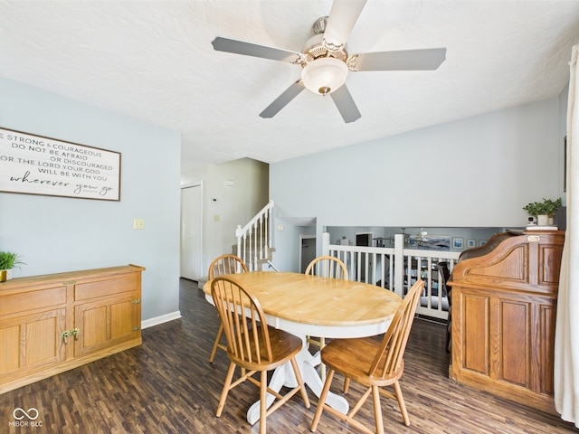 5542 N Olivia Dr, Alexandria, IN 46001 - dining area featuring ceiling fan, dark wood finished floors, and baseboards