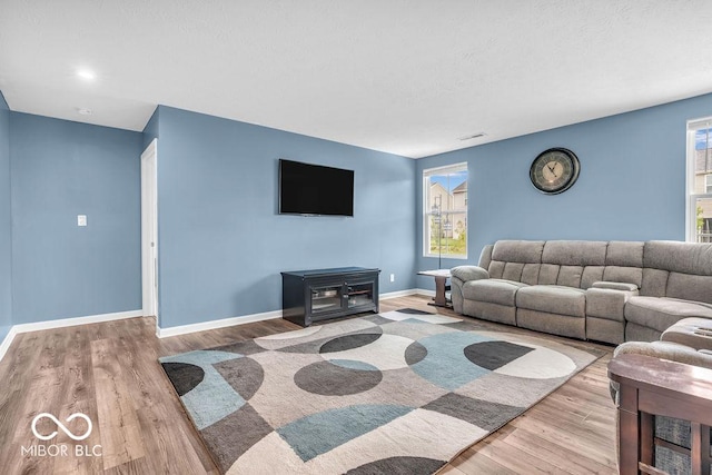 123 Campus Ln, Greenwood, IN 46143 - living room with healthy amount of natural light, wood finished floors, baseboards, and a textured ceiling