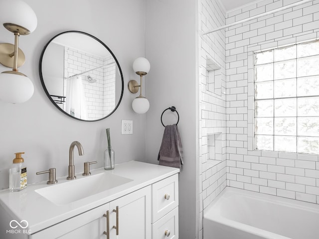 1617 E 52nd St, Indianapolis, IN 46205 - bathroom with vanity and shower / tub combo with curtain