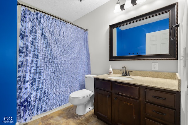 12383 S 25 W, Columbus, IN 47201 - full bath featuring toilet, vanity, a textured ceiling, and a shower with shower curtain
