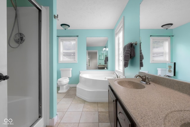 12383 S 25 W, Columbus, IN 47201 - full bathroom featuring toilet, a shower stall, a textured ceiling, tile patterned floors, and vanity