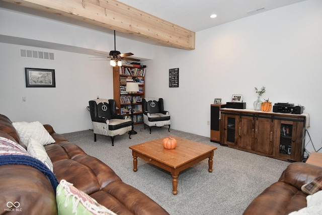 2780 W Grizzly Trl, Martinsville, IN 46151 - carpeted living room featuring ceiling fan, recessed lighting, and beam ceiling