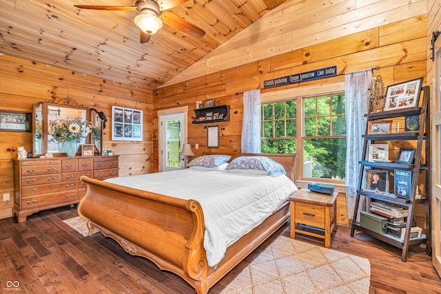 2780 W Grizzly Trl, Martinsville, IN 46151 - bedroom with lofted ceiling, multiple windows, wood-type flooring, wood walls, and wood ceiling