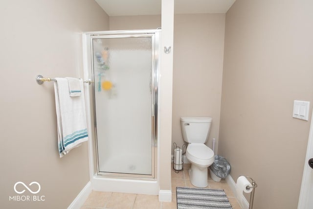 495 Persimmon Dr, North Vernon, IN 47265 - full bath with a shower stall, baseboards, toilet, and tile patterned flooring