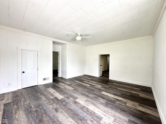 106 S Hancock St, Waynetown, IN 47990 - empty room featuring dark wood-style floors, a ceiling fan, and baseboards