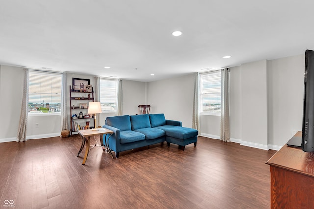350 N Meridian St Unit 705, Indianapolis, IN 46204 - living area with dark wood-style floors, baseboards, and recessed lighting