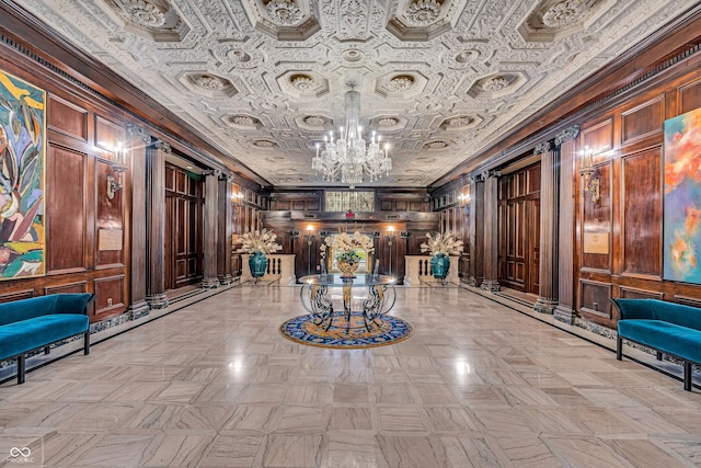 350 N Meridian St Unit 705, Indianapolis, IN 46204 - community lobby with wood walls, an ornate ceiling, and crown molding