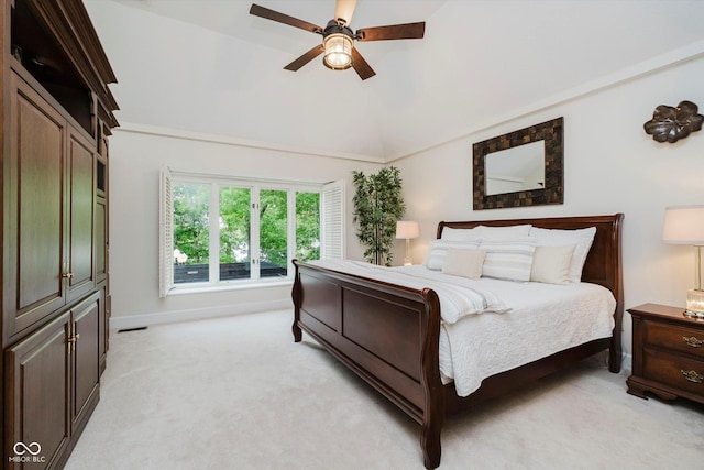 8301 Reef Ct, Indianapolis, IN 46236 - bedroom featuring light colored carpet, lofted ceiling, and a ceiling fan