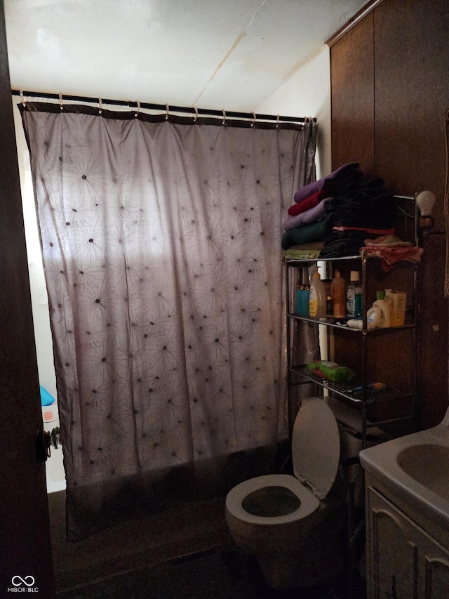 615 E 31st St, Anderson, IN 46016 - bathroom with vanity, toilet, and a shower with curtain