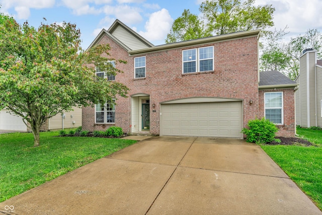 5737 Arlington Dr, Plainfield, IN 46168 - view of front of house featuring brick siding, a garage, a front lawn, and concrete driveway