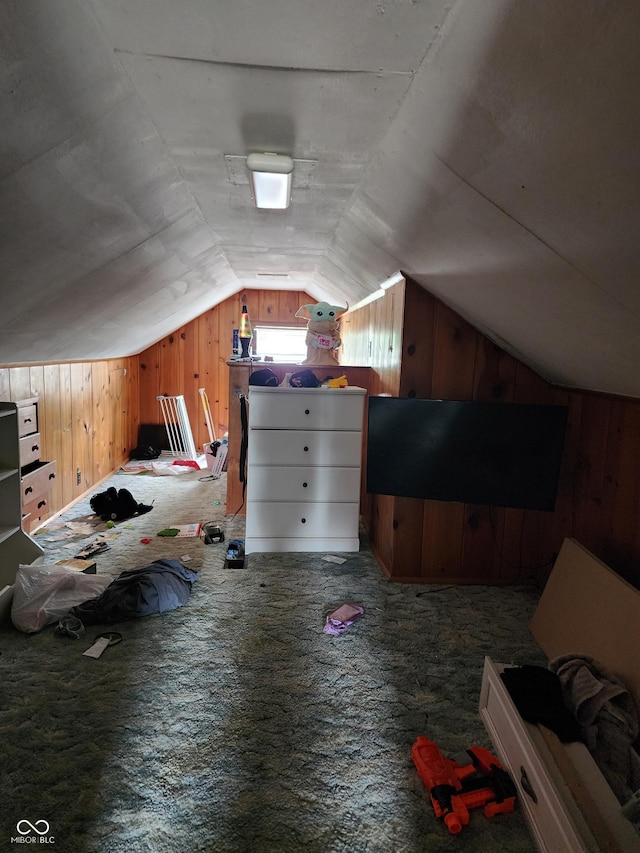 621 E 31st St, Anderson, IN 46016 - bonus room with wood walls, vaulted ceiling, and carpet flooring