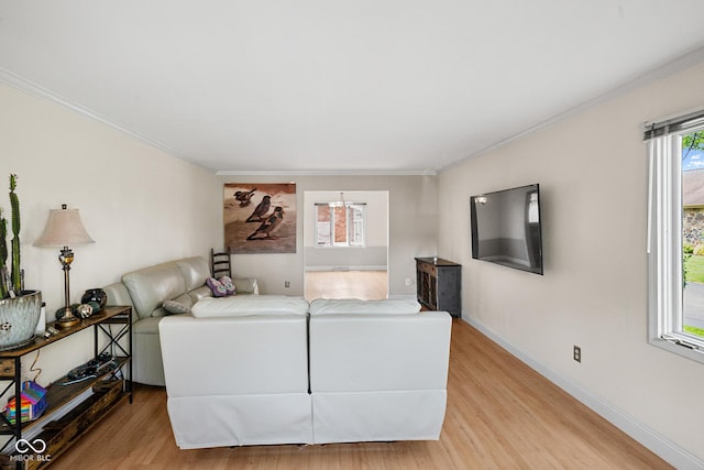 3975 Offshore Dr, Columbus, IN 47203 - living room featuring light wood-type flooring, crown molding, and baseboards
