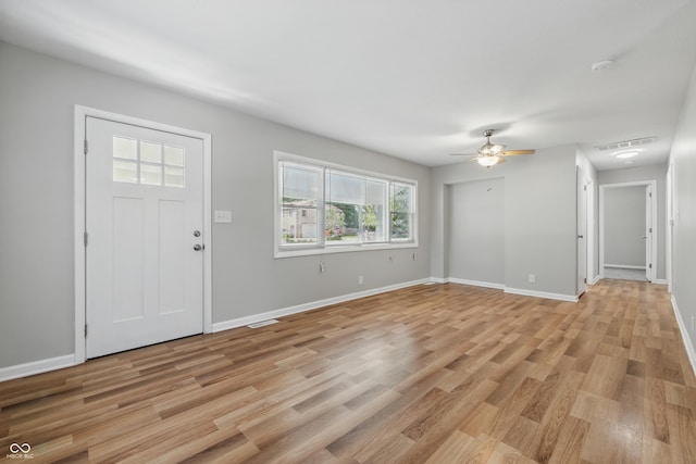 420 Vista Dr, Carmel, IN 46280 - entrance foyer featuring ceiling fan, light wood-style floors, and baseboards