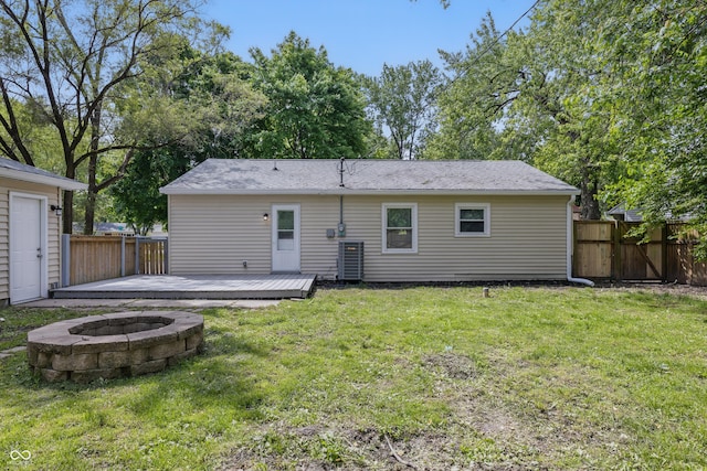 420 Vista Dr, Carmel, IN 46280 - back of house with an outdoor fire pit, a deck, and cooling unit