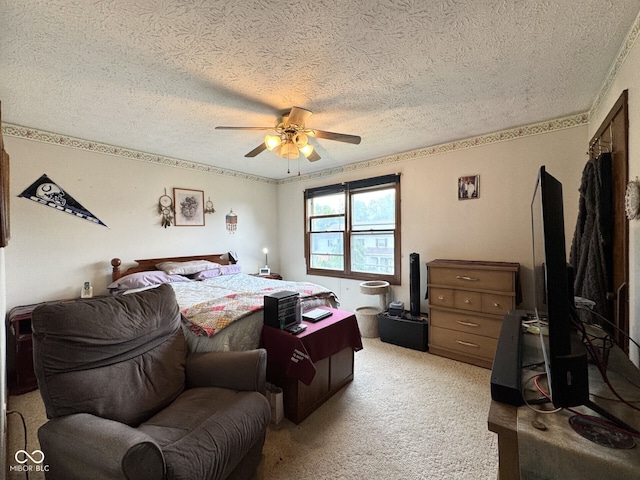 7445 Melanie Ln, Indianapolis, IN 46217 - bedroom featuring a textured ceiling, light carpet, and ceiling fan