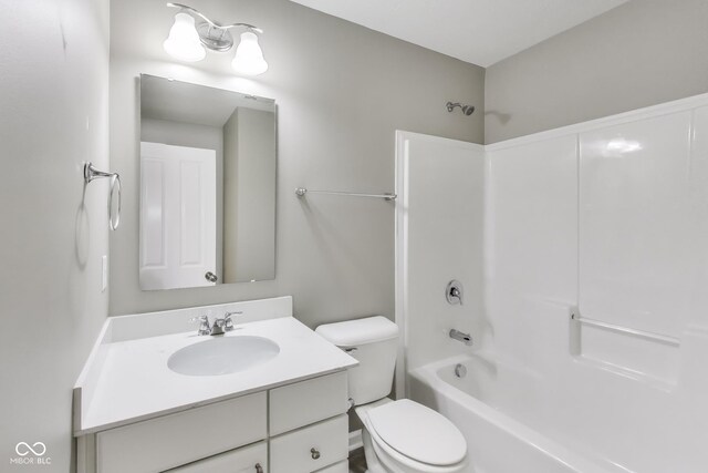 13050 Grand Vue Dr, Carmel, IN 46032 - bathroom with toilet, vanity, and shower / washtub combination