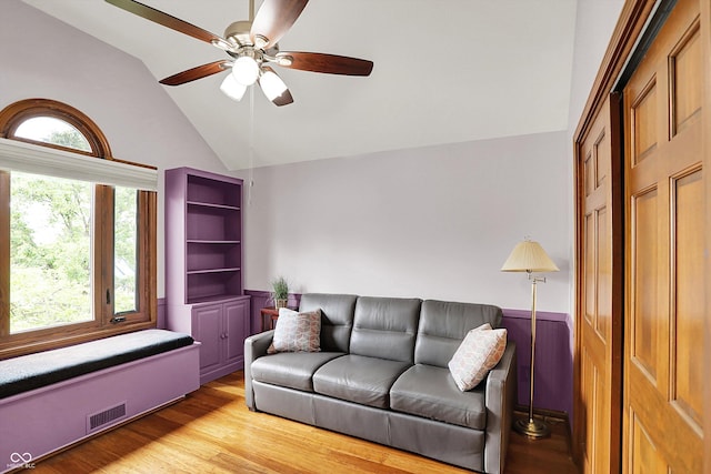 1850 Longest Dr, Franklin, IN 46131 - living room featuring lofted ceiling, a ceiling fan, and light wood-type flooring