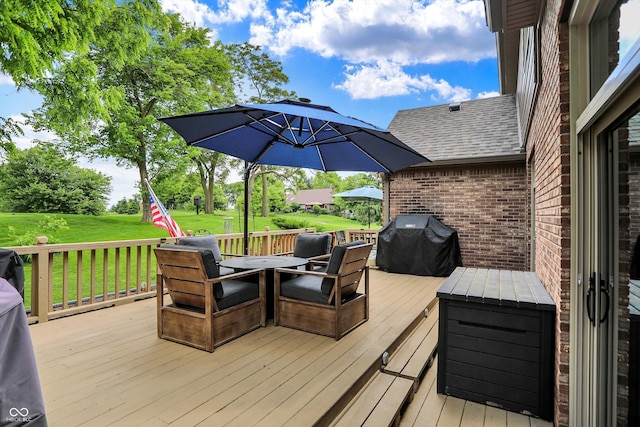 1850 Longest Dr, Franklin, IN 46131 - deck with a grill, outdoor dining space, and a lawn