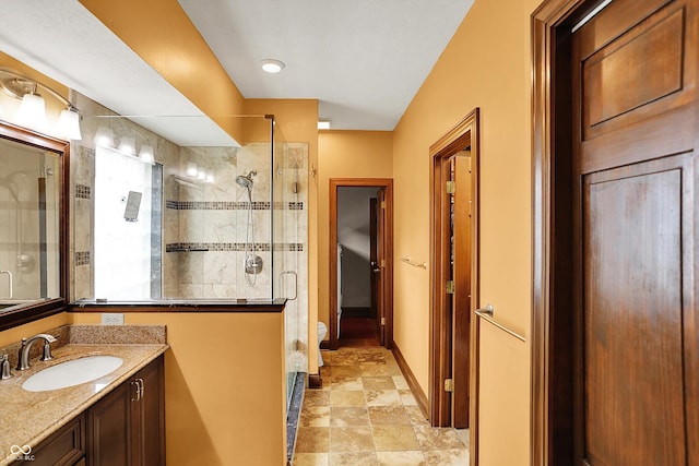 1850 Longest Dr, Franklin, IN 46131 - full bath featuring toilet, vanity, a shower stall, and baseboards