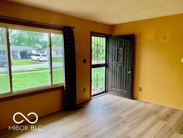 1998 Crescent St, Franklin, IN 46131 - foyer entrance featuring light wood-style floors, a textured ceiling, and baseboards