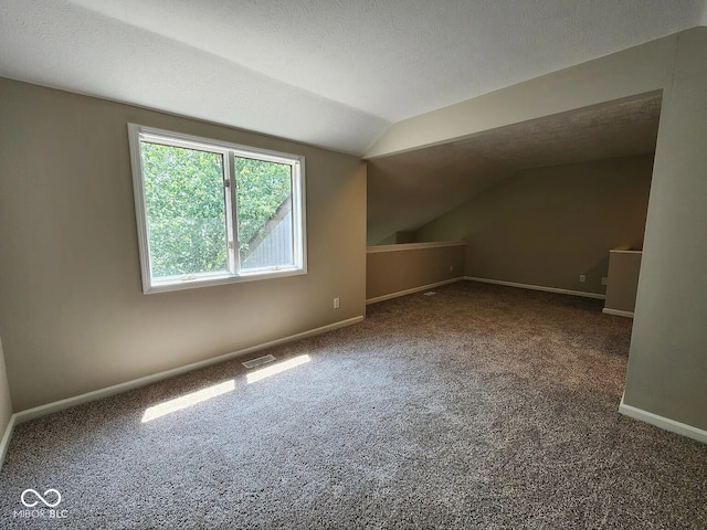70 Lookout Ridge Dr, Columbus, IN 47201 - bonus room featuring lofted ceiling, carpet floors, baseboards, and a textured ceiling
