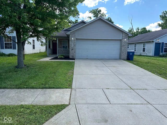 3861 Candle Berry Dr, Indianapolis, IN 46235 - single story home with brick siding, a front yard, an attached garage, and concrete driveway