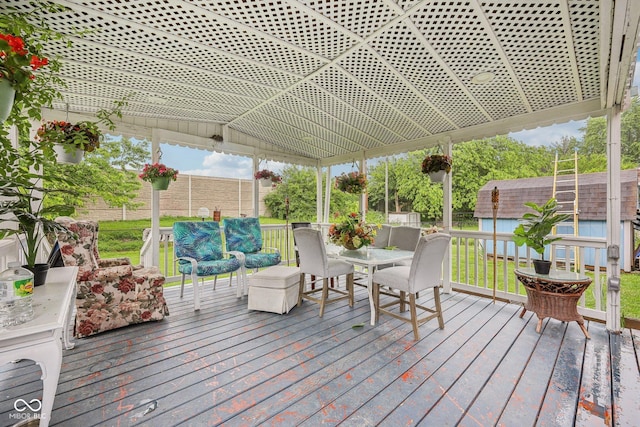 6627 Cobden Ct, Indianapolis, IN 46254 - wooden terrace with outdoor dining space