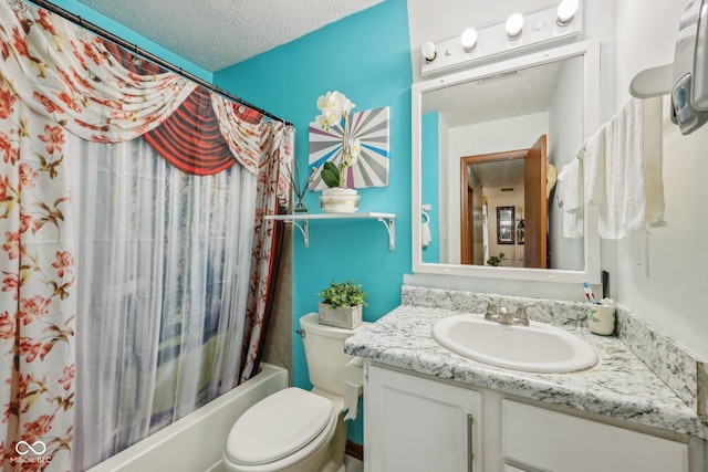 6627 Cobden Ct, Indianapolis, IN 46254 - full bath with shower / bathtub combination with curtain, vanity, toilet, and a textured ceiling
