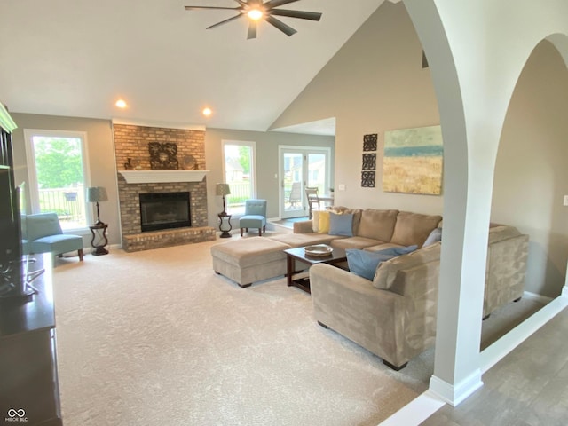 12231 Valley View Cir, Indianapolis, IN 46229 - living area featuring ceiling fan, plenty of natural light, baseboards, a high ceiling, and recessed lighting