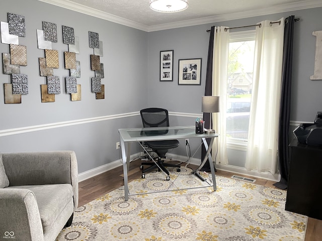 12231 Valley View Cir, Indianapolis, IN 46229 - office with wood finished floors, baseboards, and crown molding