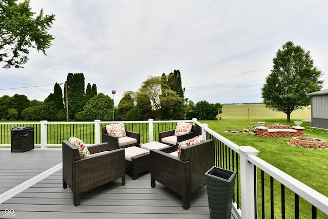 5190 N State Road 213, Windfall, IN 46076 - wooden terrace with a lawn and an outdoor living space with a fire pit