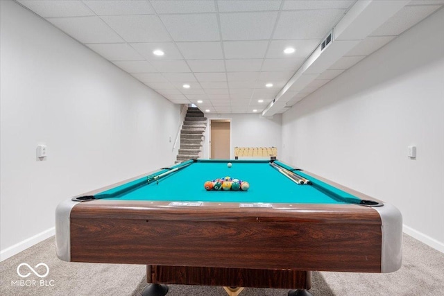 601 Woodbine, Terre Haute, IN 47803 - game room with carpet floors, baseboards, recessed lighting, and pool table