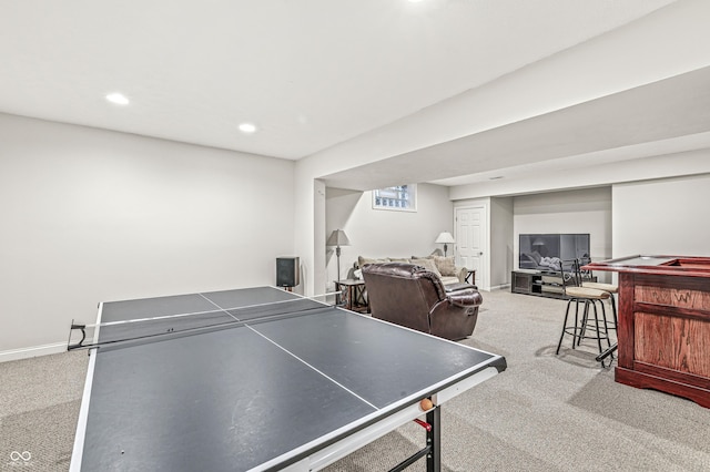10697 Woodmont Ln, Fishers, IN 46037 - playroom with carpet flooring, recessed lighting, baseboards, and a bar
